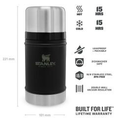 Stanley Klasik Vakumlu Çelik Yemek Termosu 0.70 Lt - Siyah