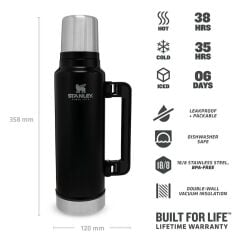 Stanley Klasik Vakumlu Çelik Termos 1.4 Lt - Siyah