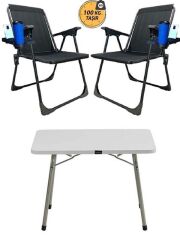 Kampseti 2 Adet Katlanır Kamp Sandalye ve Masa Seti