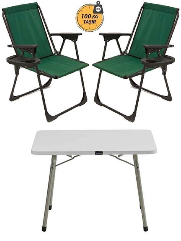 Kampseti 2 Adet Katlanır Kamp Sandalye ve Masa Seti