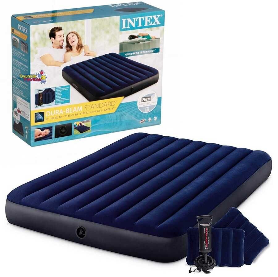 Intex 64765 Classic Çift Kişilik Şişme Yatak Seti (Pompa ve 2 Yastık Dahil)